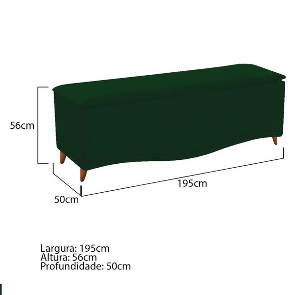 Imagem de Calçadeira Estofada Yasmim 195 cm King Size Suede Verde - Doce Sonho Móveis