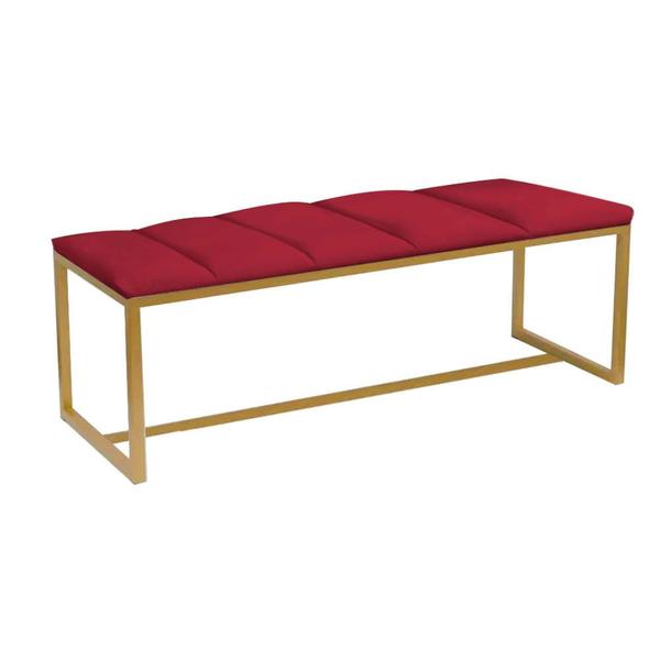 Imagem de Calçadeira Industrial Carla 140cm Casal Quarto Box Cama Ferro Dourado Suede Vermelho - Ahz Móveis