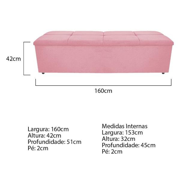 Imagem de Calçadeira Munique 160 cm Queen Size Suede Rosa Bebê AM Decor