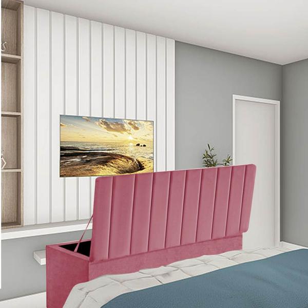 Imagem de Calçadeira Recamier Baú Carla 195cm King Size Para Quarto Box Suede Rosa Bebê - Ahz Móveis