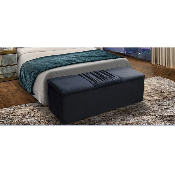 Imagem de Calçadeira Recamier Baú Casal 140cm Vitória Suede Azul - DS Estofados