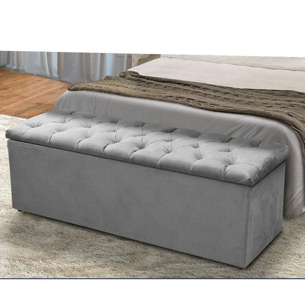 Imagem de Calçadeira Recamier Baú Casal King 190cm Sofia Suede Cinza  - DS Estofados