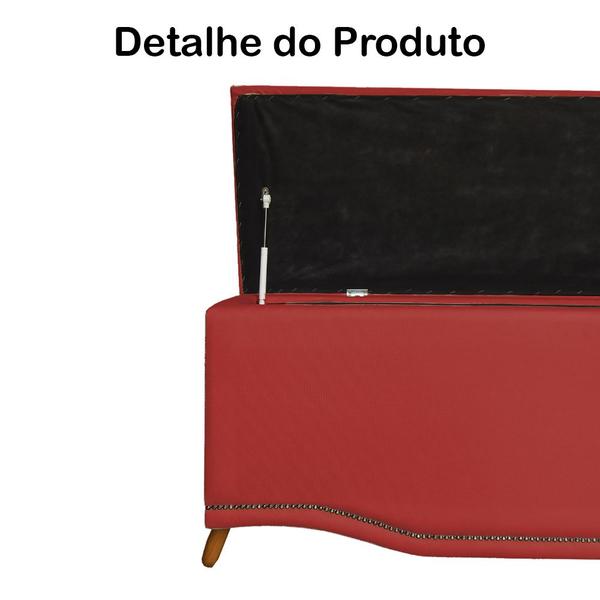 Imagem de Calçadeira Recamier Baú Casal King 195cm Greta Suede Vermelho - DS Estofados