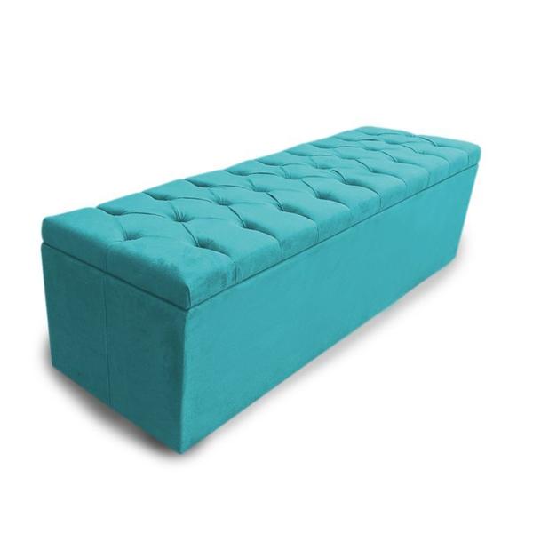 Imagem de Calçadeira Recamier Baú Casal King 195cm Sofia Suede Azul Turquesa - DS Estofados