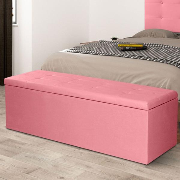 Imagem de Calçadeira Recamier Baú King 1,95m Berlim Suede Rosa - Pallazio