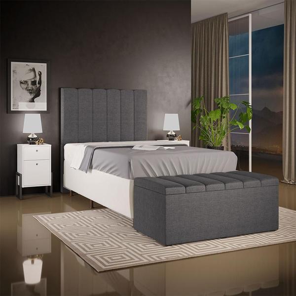 Imagem de Calçadeira Recamier Baú Para Cama Box Solteiro Dália 100x50 Cm W01 Linho Cinza Escuro - Lyam Decor