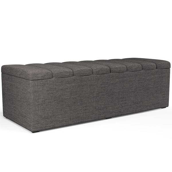 Imagem de Calçadeira Recamier Baú Para Cama De Casal Dália 140x50 Cm W01 Linho Cinza Escuro - Lyam Decor