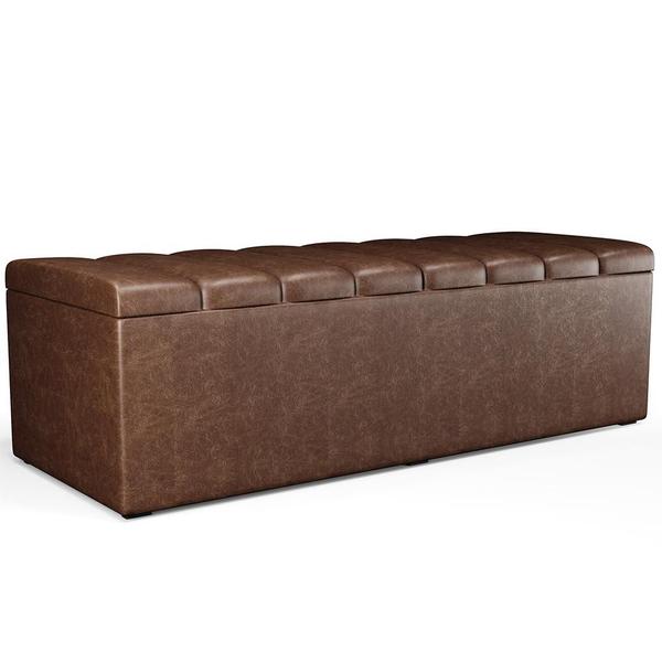 Imagem de Calçadeira Recamier Baú Para Cama De Casal Dália 140x50 Cm W01 Material Sintético Marrom - Lyam Decor