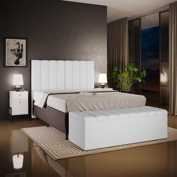 Imagem de Calçadeira Recamier Baú Para Cama De Casal King Dália 195x50 cm W01 Facto Branco - Lyam