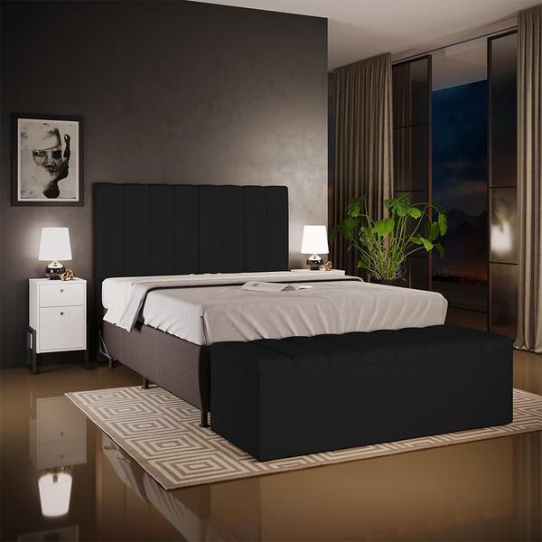 Imagem de Calçadeira Recamier Baú Para Cama De Casal King Dália 195x50 cm W01 Facto Preto - Lyam