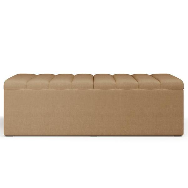 Imagem de Calçadeira Recamier Baú Para Cama De Casal King Dália 195x50 cm W01 Linho Bege Escuro - Lyam