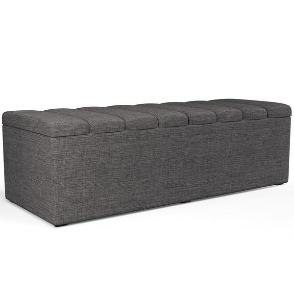 Imagem de Calçadeira Recamier Baú Para Cama De Casal King Dália 195x50 cm W01 Linho Cinza Escuro - Lyam