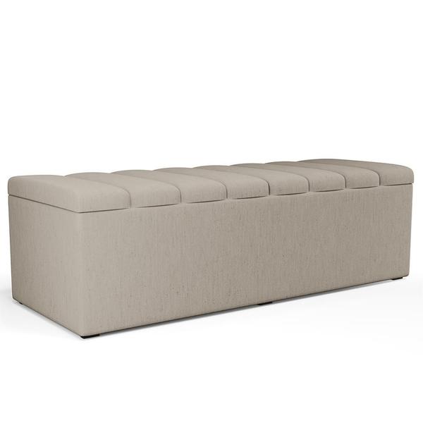 Imagem de Calçadeira Recamier Baú Para Cama De Casal Queen Dália 160x50 Cm W01 Linho Bege - Lyam Decor