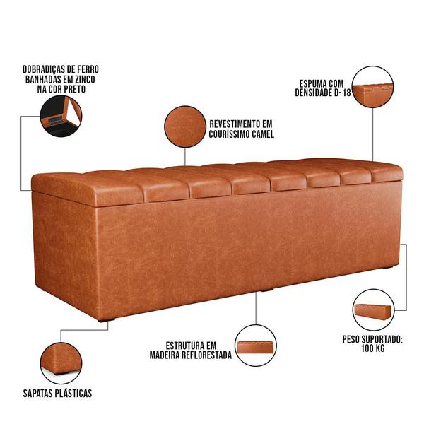 Imagem de Calçadeira Recamier Baú Para Cama De Casal Queen Dália 160x50 Cm W01 Material Sintético Camel - Lyam Decor