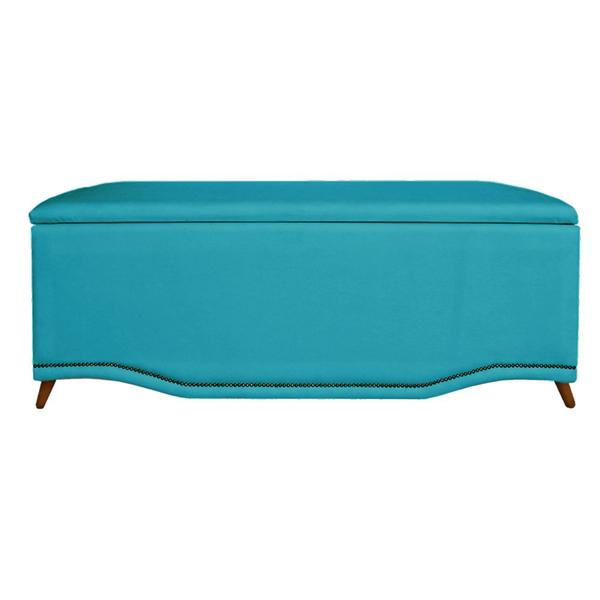 Imagem de Calçadeira Recamier Baú Solteiro 90cm Greta Suede Azul Turquesa - DS Estofados