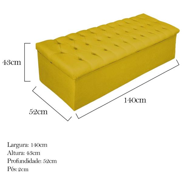 Imagem de Calçadeira Recamier Estofada Baú Mel Capitonê 140 cm Suede Amarelo Quarto - AM Decor