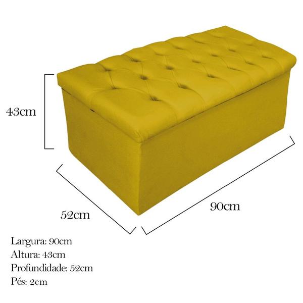 Imagem de Calçadeira Recamier Estofada Baú Mel Capitonê 90 cm Suede Amarelo Quarto - AM Decor