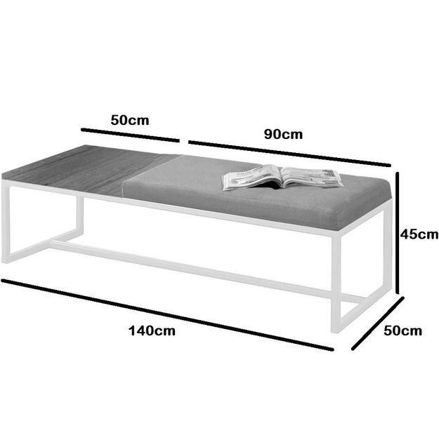 Imagem de Calçadeira Recamier Londres 140cm Industrial Branco material sintético Cinza Tampo Quadrado MDF Nogal - Ahz Móveis