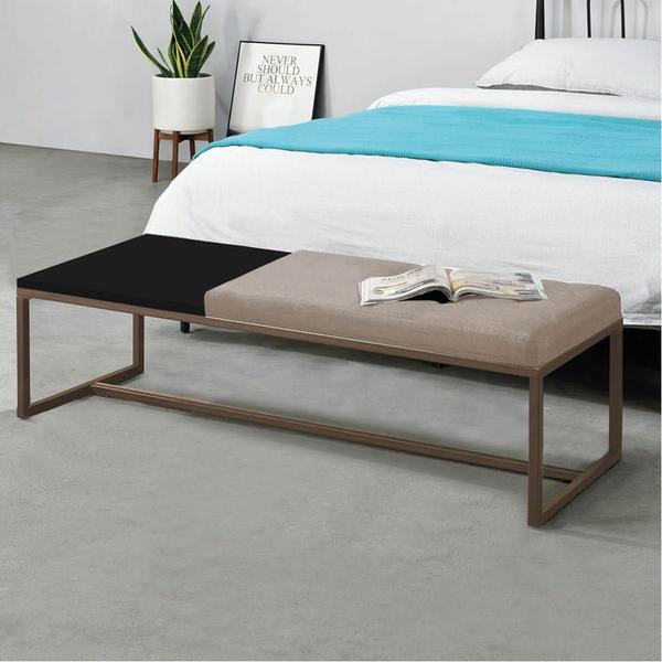 Imagem de Calçadeira Recamier Londres 140cm Industrial Marrom Suede Bege Tampo Quadrado MDF Preto - Ahz Móveis