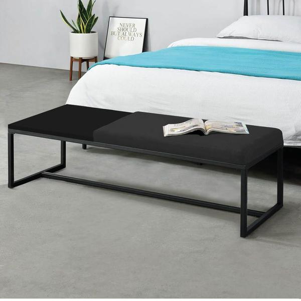 Imagem de Calçadeira Recamier Londres 140cm Industrial Preto Sintético Preto Tampo Quadrado MDF Preto - Ahz Móveis