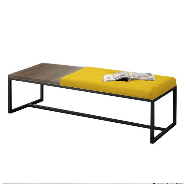 Imagem de Calçadeira Recamier Londres 140cm Industrial Preto Suede Amarelo Tampo Quadrado MDF Madeira - Ahz Móveis