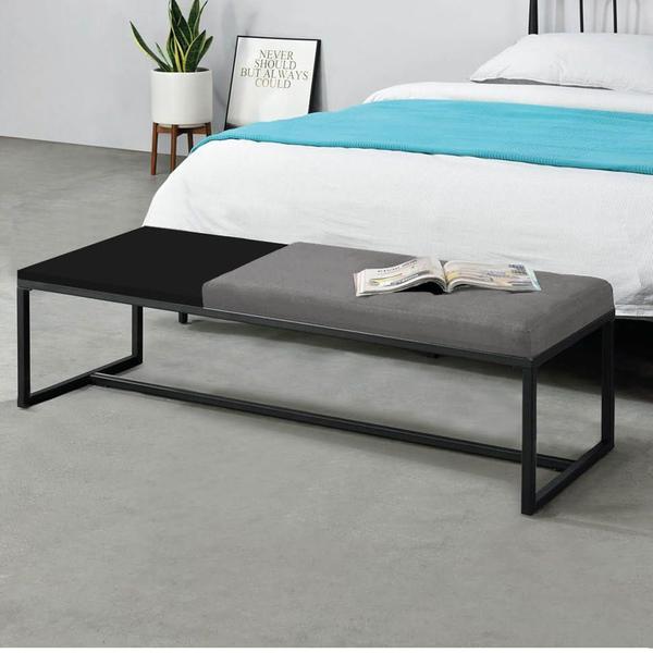 Imagem de Calçadeira Recamier Londres 160cm Industrial Preto Suede Cinza Tampo Quadrado MDF Preto - Ahz Móveis