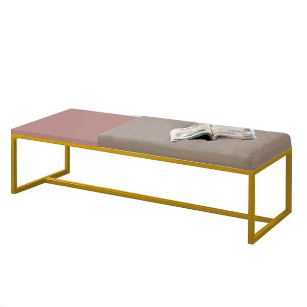 Imagem de Calçadeira Recamier Londres 195cm Industrial Dourado Sintético Bege Tampo Quadrado MDF Rose - Ahazzo Móveis