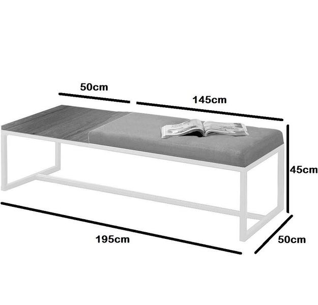 Imagem de Calçadeira Recamier Londres 195cm Industrial Dourado Sintético Branco Tampo Quadrado MDF Nogal - Ahz Móveis