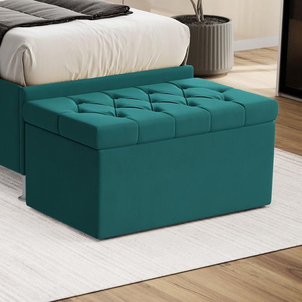 Imagem de Calçadeira Sagitarius 90 para Cama de Solteiro Suede Azul Turquesa Aradecor