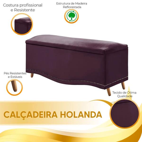 Imagem de Calçadeira Sapateira Baú Holanda 90cm de Largura Veludo Shop das Cabeceiras