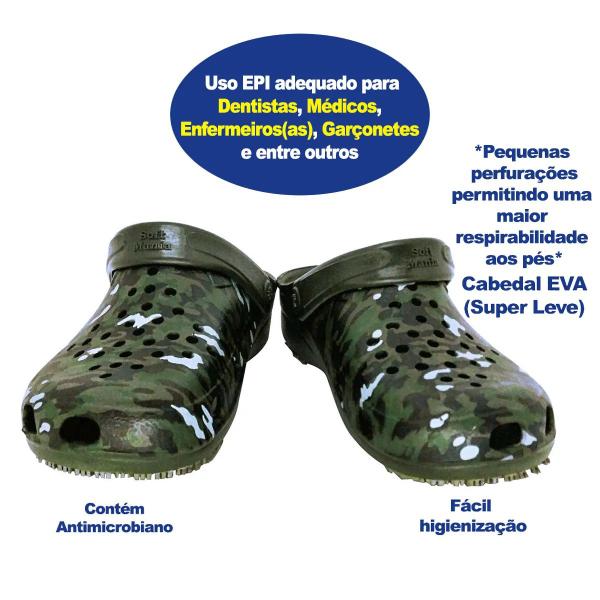 Imagem de Calçado EPI Clog Babuche Profissional SoftWorks Antiderrapante Para Trabalho Estampado Militar BB36