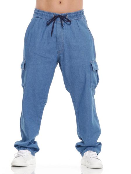 Calças Cargo Masculina Jeans Larga Bolso Lateral Calças Jeans