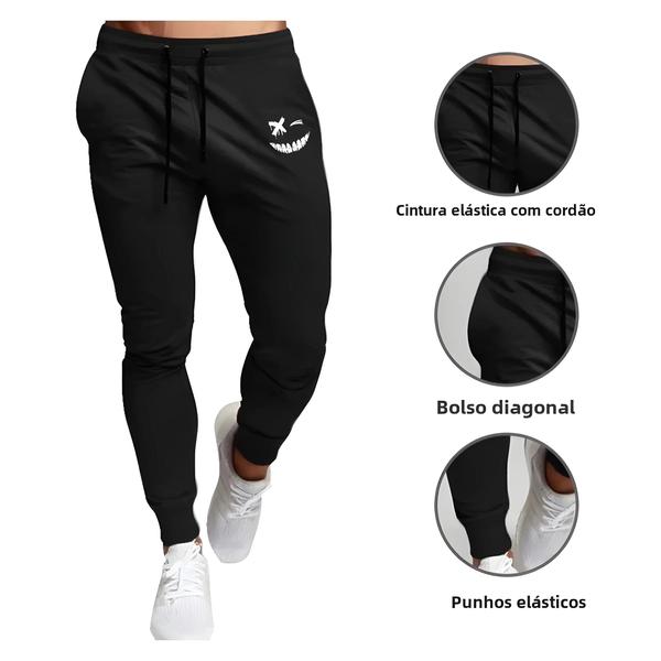 Imagem de Calças de Jogging Masculinas com Estampa Anime Smiley Face - Ideal para Fitness e Treino