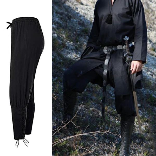 Imagem de Calças WISHU Medieval Viking Navigator Pirate Costume Masculinas Pretas