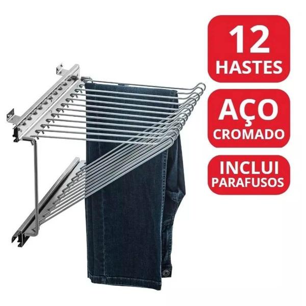 Imagem de Calceiro Deslizante para Closet Guarda Roupas  38x46x2cm 12 Varetas Aramado Cromado Tubular Schmitt