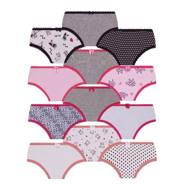 Calcinha Infantil Kit 12 Sortida Menina Juvenil Algodão Confortável Lobinha Lupo Imagem de Calcinha Infantil Kit 12 Sortida Menina Juvenil Algodão Confortável Lobinha Lupo