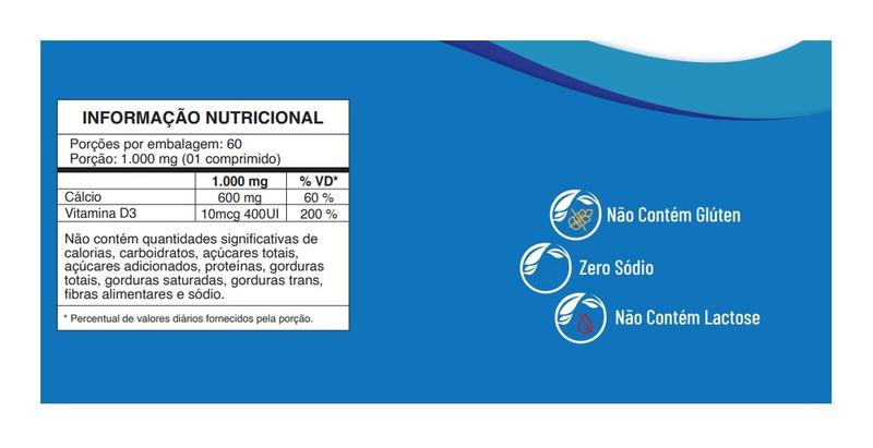 Imagem de Cálcio D3 1000Mg Focus Nutrition - 60 Comprimidos