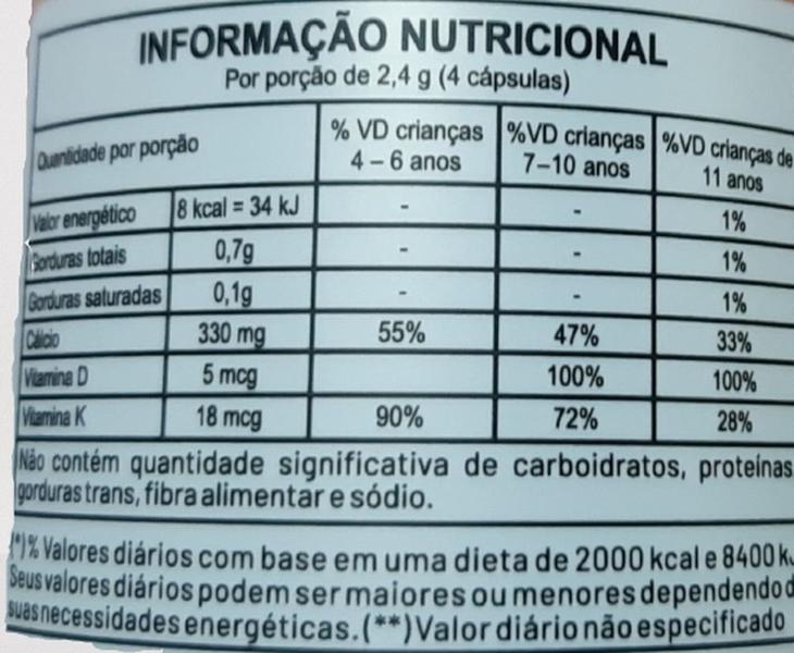 Imagem de Cálcio Infantil Com Vitaminas D e K Sabor Morango 600mg 90 Capsulas