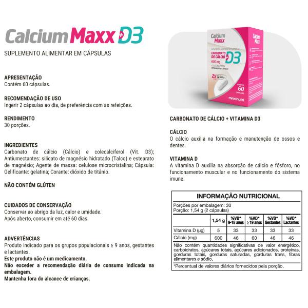 Imagem de Calcium Maxx Cálcio D3 600mg 60 Cápsulas Maxinutri