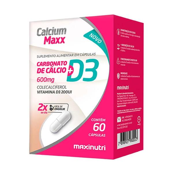 Imagem de Calcium Maxx Cálcio D3 600mg 60 Capsulas Maxinutri