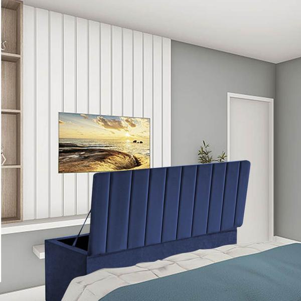 Imagem de Caldadeira Baú Recamier Solteiro 90CM Carla Suede Azul Marinho - D A DECOR