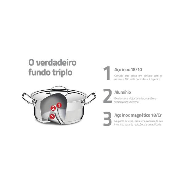 Imagem de Caldeirão Professional Tramontina em Aço Inox Fundo Triplo com Tampa e Alças 20 cm 5,7 L