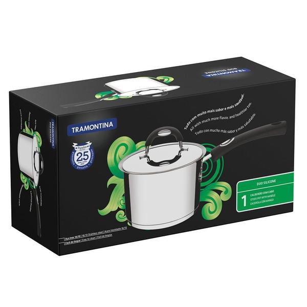 Caldeirão Tramontina Duo Silicone Aço Inox Fundo Triplo Tampa e Cabo em Silicone 16cm 2,2L 62487160 Imagem de Caldeirão Tramontina Duo Silicone Aço Inox Fundo Triplo Tampa e Cabo em Silicone 16cm 2,2L 62487160