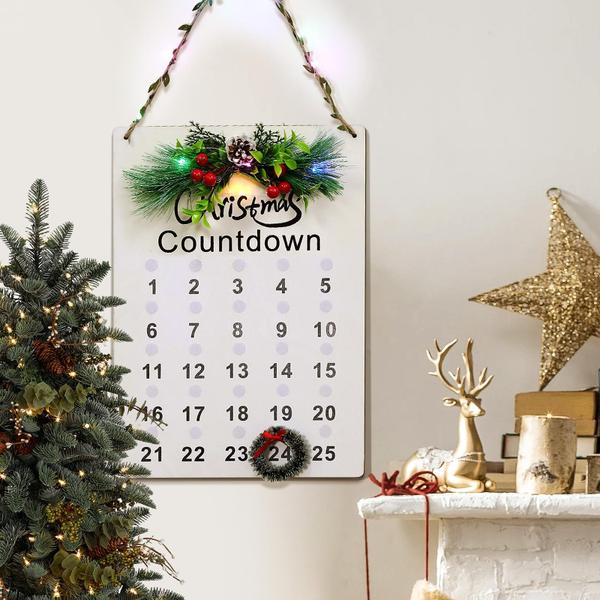 Imagem de Calendário de contagem regressiva de Natal Blevla Wooden Wrown LED Light