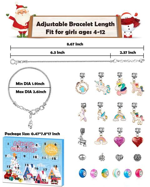 Imagem de Calendário do Advento KOLBRIGHT 2024 Unicorn Charm Bracelet Girls