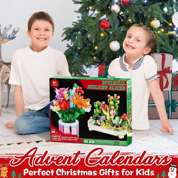 Imagem de Calendário do Advento Qinline 2024 com brinquedos de construção suculentos 12 em 1