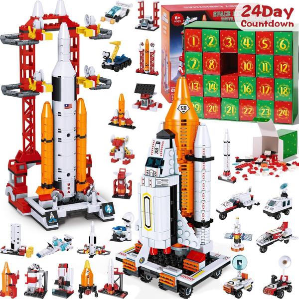 Imagem de Calendário do Advento Qinline 2024 para crianças e meninos com brinquedo Rocket Building