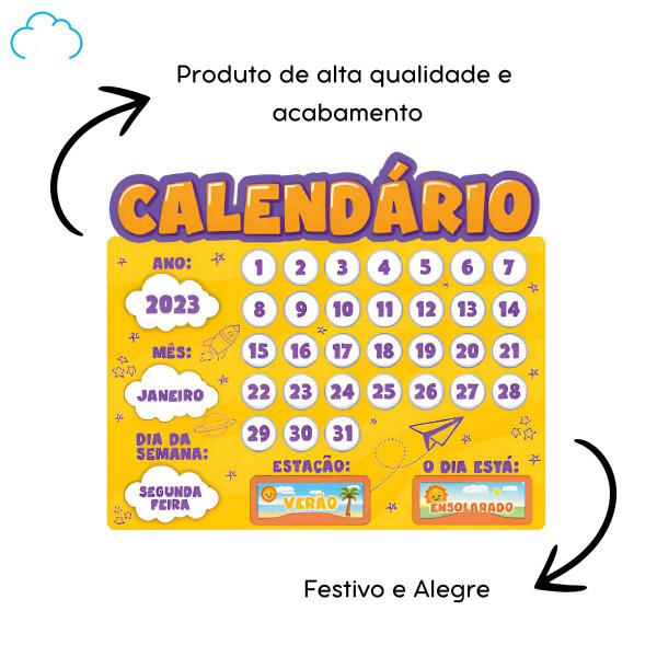 Imagem de calendário escolar com detalhes para crianças interagir 56 cm