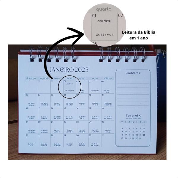 Imagem de Calendário Mesa Cristão Bíblico Inspiração Reflexão - Linho Azul - Gramatura de 300gr Leitura da Bíblia em 1 Ano