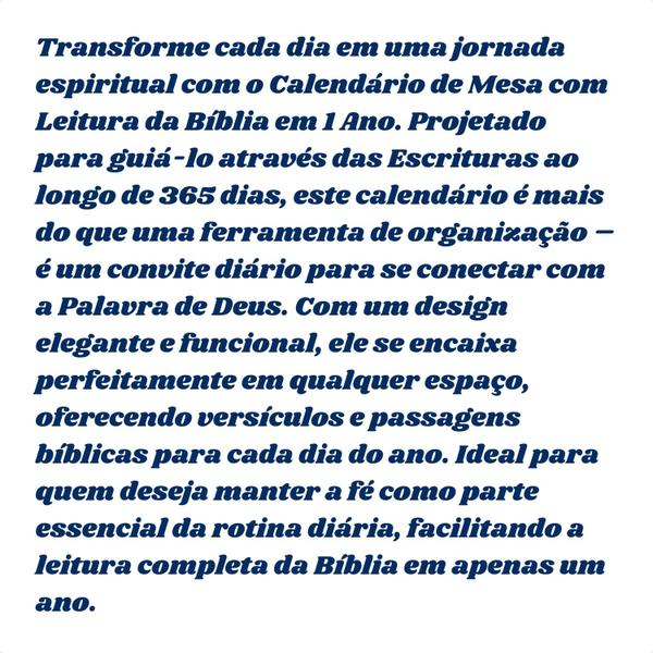 Imagem de Calendário Mesa Cristão Bíblico Inspiração Reflexão - Linho Azul - Gramatura de 300gr Leitura da Bíblia em 1 Ano